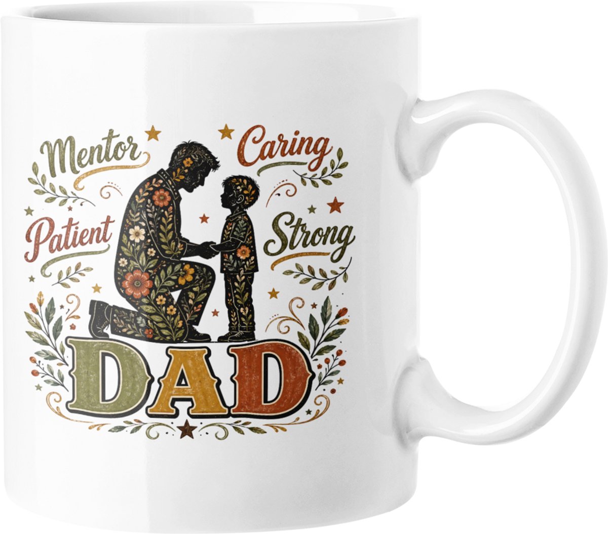 Bloemen Papa Mok - Mentor Zorgzaam Geduldig Sterke Vaderdag Koffiekop, Beste Papa Cadeau, Retro Vintage Papa Mok