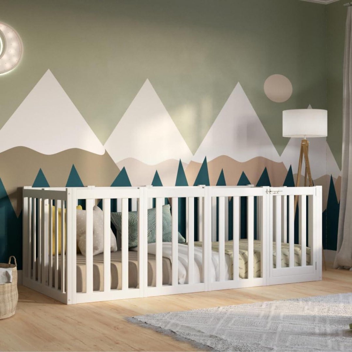 Kinderbed met valbescherming - Montessori bed bodemhoog - Veilig slapen - Hingesluiting met scharnier - 190x140 cm - Wit