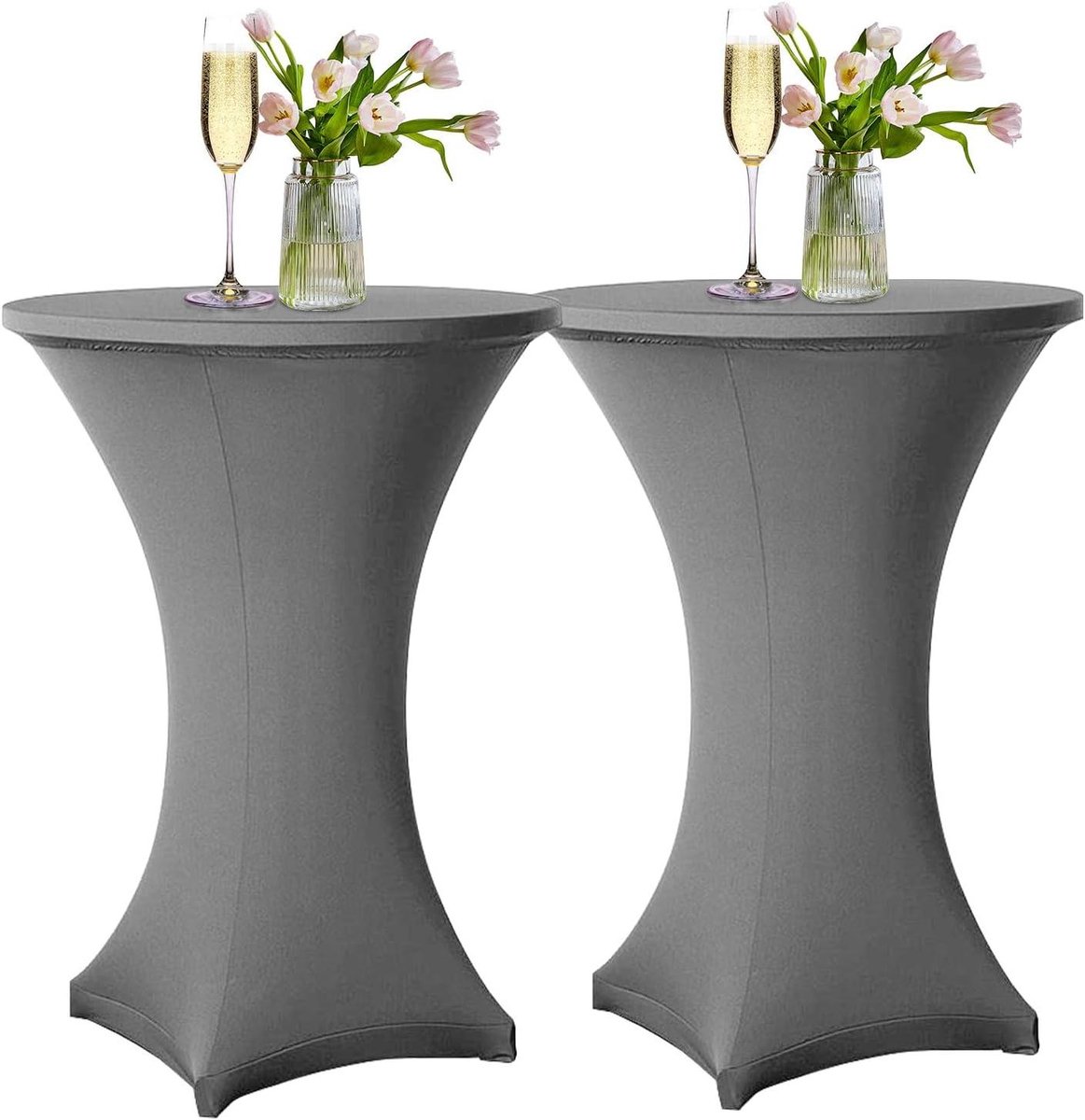 Statafelhoes Set - Tafelkleed Elastisch - Feestelijke Decoratie - Versterkte Poten - Ø 60-65 cm - Grijs