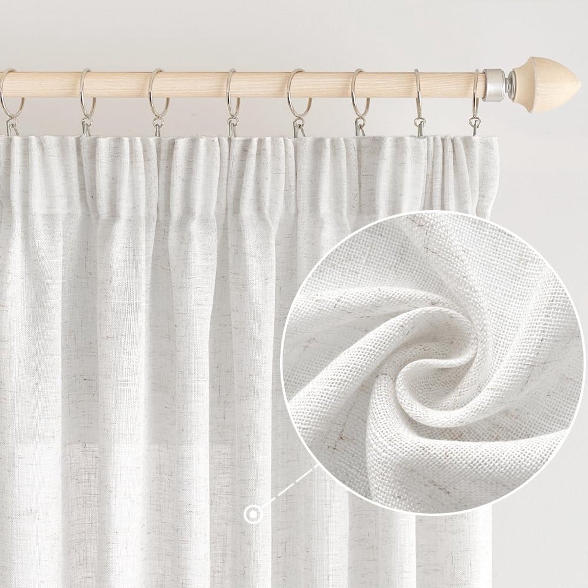 Allecto - Gordijnen - Linnenlook - Moderne stijl - Wit - Semi-transparant - Raamdecoratie voor woonkamer - 140 x 215 cm