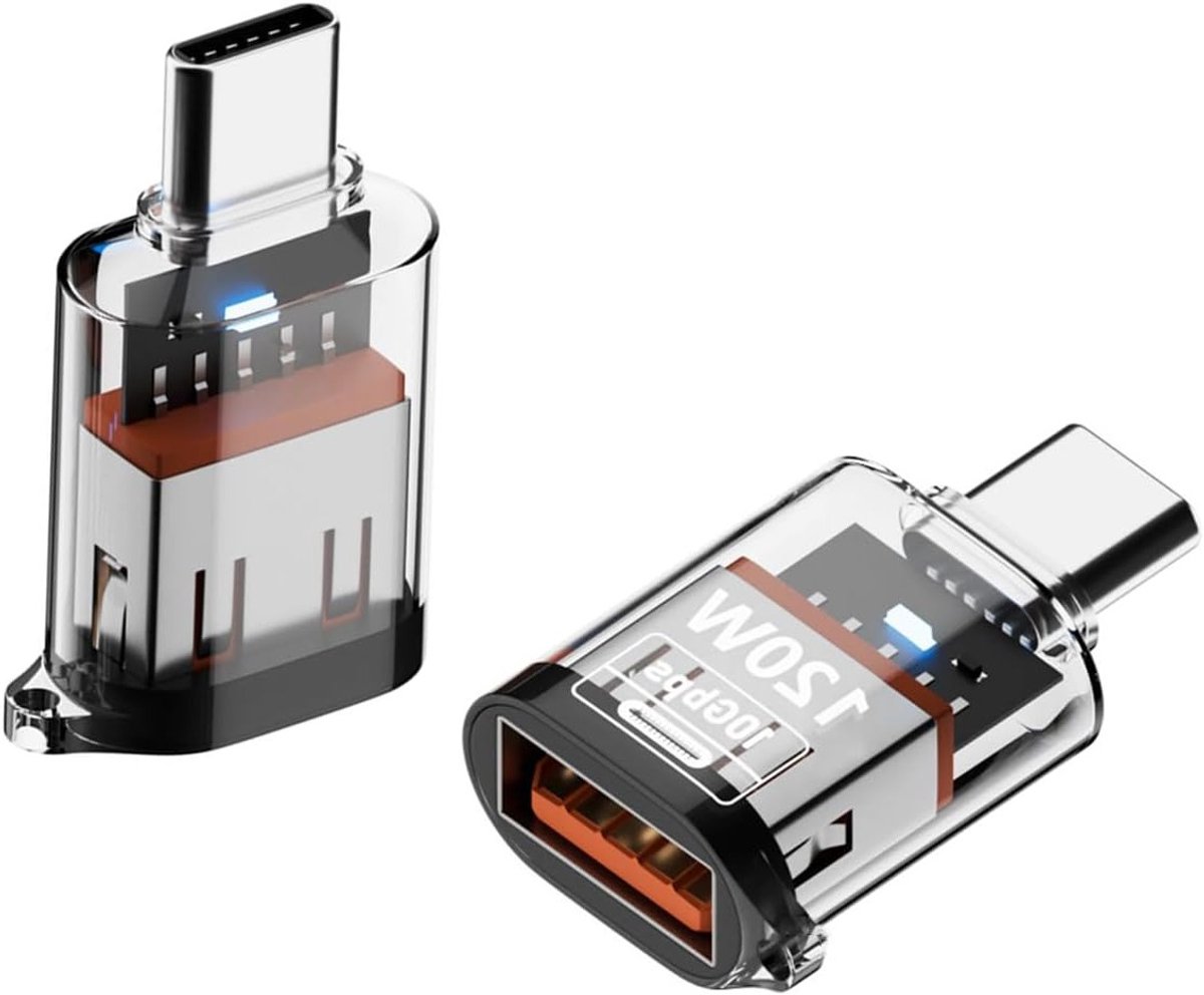 10Gbps USB naar USB C Adapter voor Snelle Gegevensoverdracht, PD 120W, 5V 3A, OTG Ondersteuning met Indicatorlicht - Set van 2 Stuks