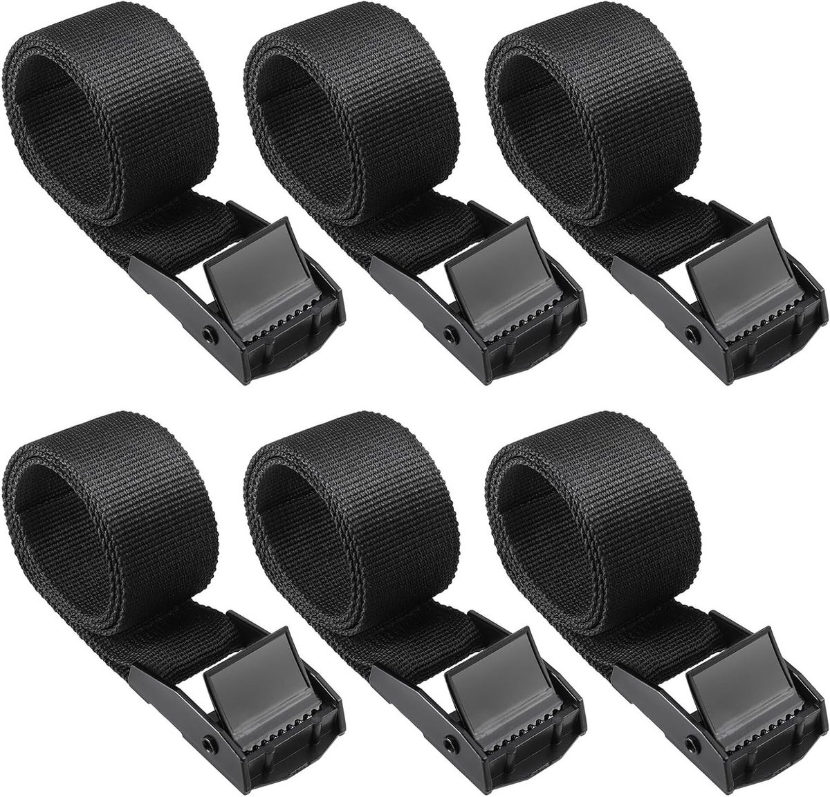 SnelShoppen - 6 Stuks Verstelbare Spanbanden Kort 40 cm met Klemsluiting, Roestvrije Bevestigingsriemen voor Fiets, Motorfiets, Bagagepakket en Campin