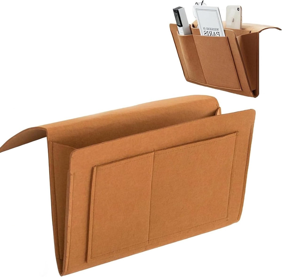 Bedopbergzak met 5 Compartimenten, 20 x 32 cm, Organizer voor Telefoon, iPad, Boeken en Brillen (Bruin)