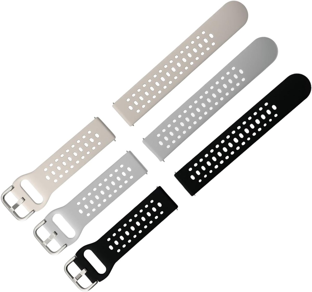 3-delige 20mm Siliconen Horlogeband, Verstelbare Waterdichte Vervangband voor Smartwatches in Grijs, Zwart en Abrikoos