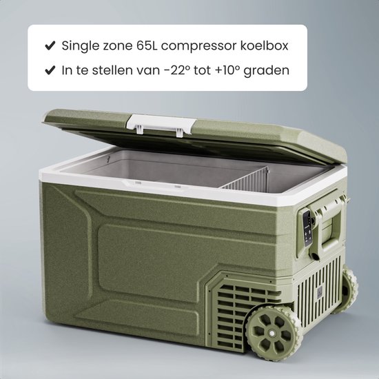 Auronic Elektrische Koelbox - Compressor - 64L - 12V en 240 volt - Camping Koelkast - Frigobox Auto - Met Wielen en Hendel - Groen van Auronic — afbeelding 3