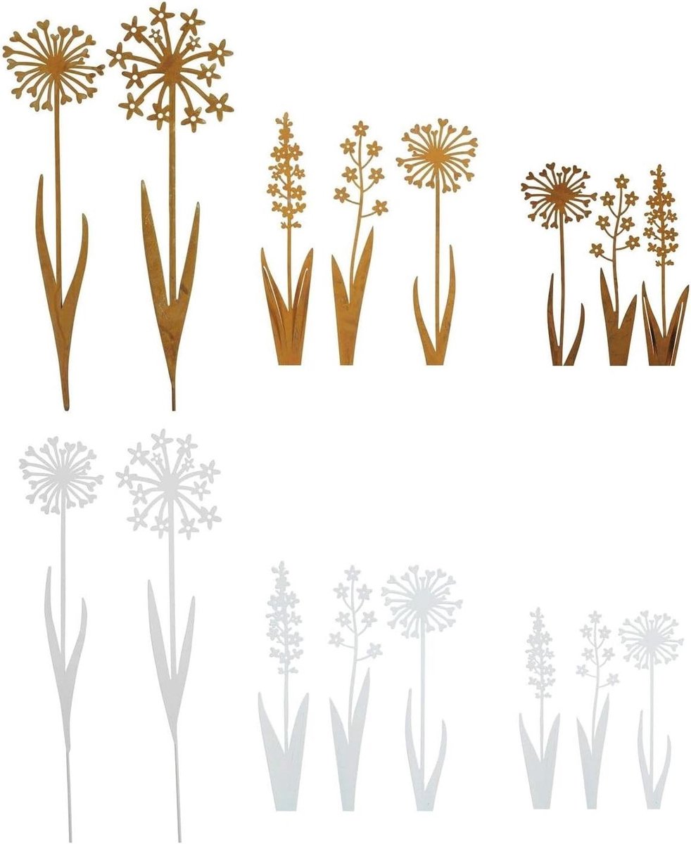 Bloemen Tuinstekers - Decoratieve Stekers - Tuin Aankleden - Metalen Bloem Design - 20-30 cm - Roestkleur