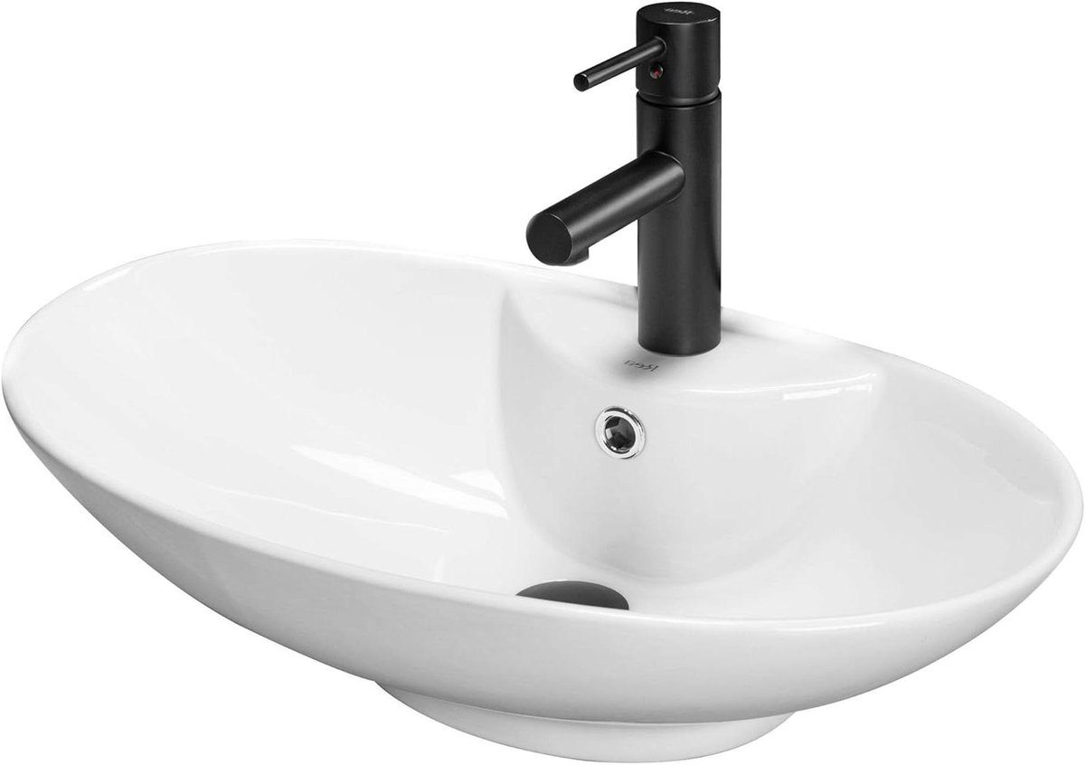 Keramiek Wastafel - Wastafel Ovaal - Badkamer Inrichting - Vuilafstotend Oppervlak - 59 x 39 cm - Wit