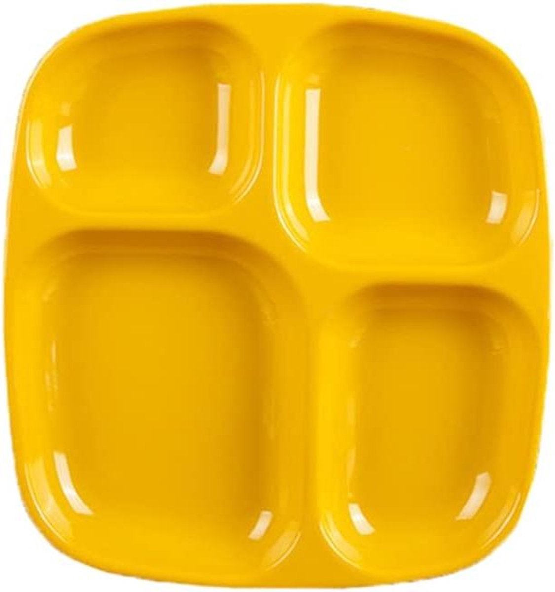 Verdeelde Dinerlade - Gescheiden Bord Rijstlade - Maaltijden Scheiden - 4 Compartimenten - 26.3 x 24.3 cm - Geel