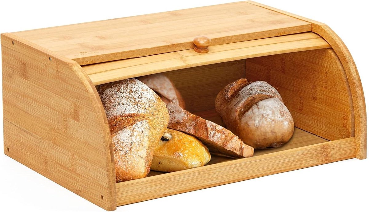 Bamboe Brooddoos - Broodopberger Keuken - Brood Vers Houden - Natuurlijk Bamboe Materiaal - 38.4 x 27.9 x 17.3 cm