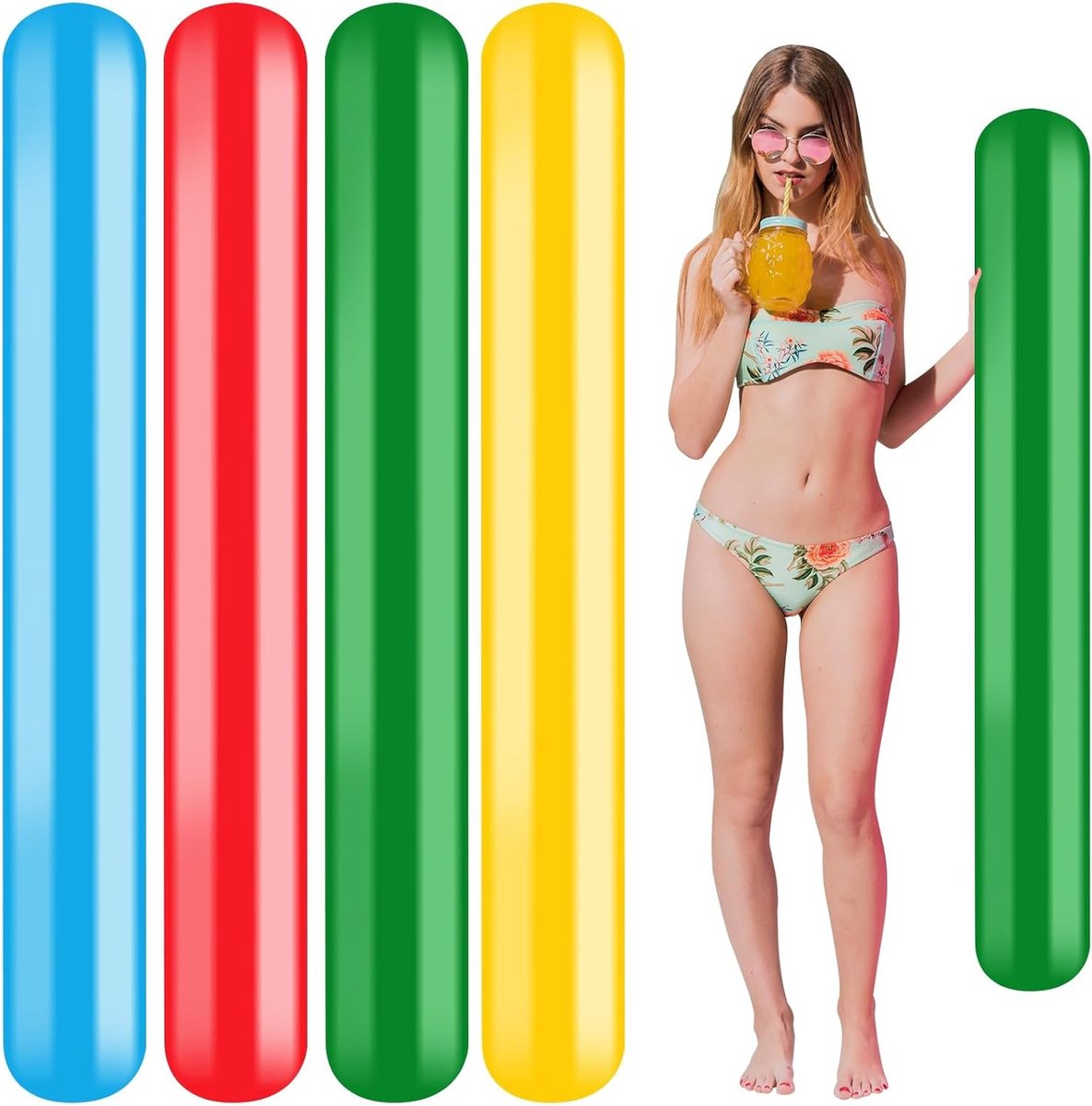 4 Opblaasbare Zwemslangen, 150 cm Lange Noodles, Ideaal voor Volwassenen, Stranden en Waterplezier