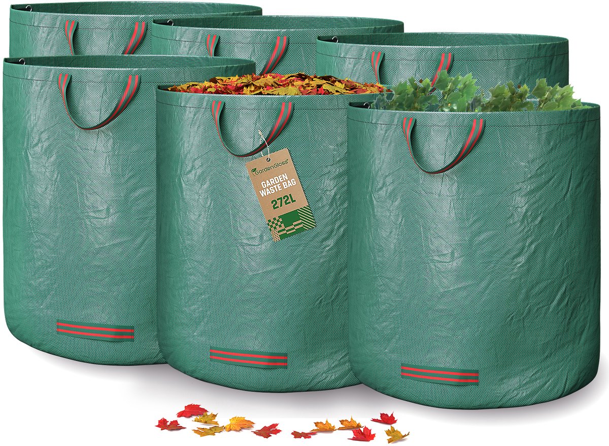 GardenGloss® 6x Tuinafvalzak Met Grepen - 272L Hoge Capaciteit - UV-Stabiel En Waterafstotend - Herbruikbare En Stabiele Tuinzak