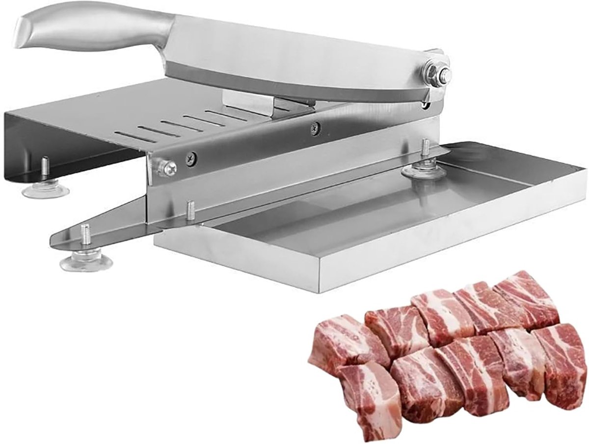 Roestvrijstalen Vleessnijmachine Handmatige Bottensnijder met Invoerlade Snijmachine Hakker voor Kip Eend Vis en Ribben Zilver