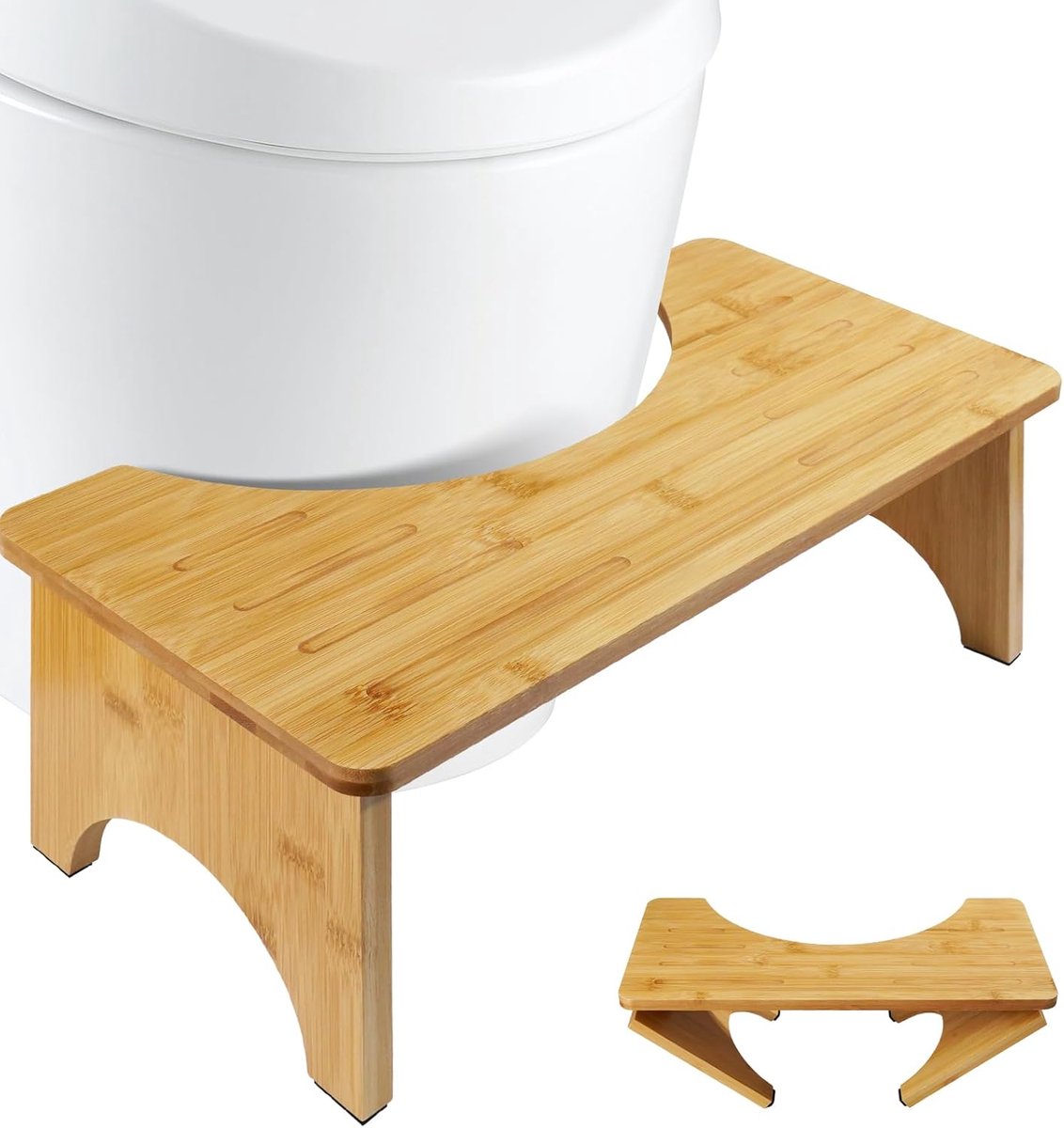 Opvouwbare bamboe toiletkruk 17 cm antislip ergonomische voetenbank voor badkamer, volwassenen en senioren