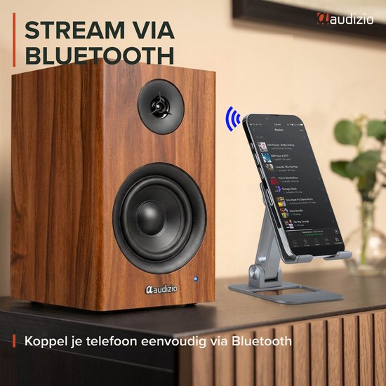 Boekenplank speakers - Audizio BS15 - Actieve speakerset met Bluetooth - HiFi speakers - 60W - Houtlook — afbeelding 4