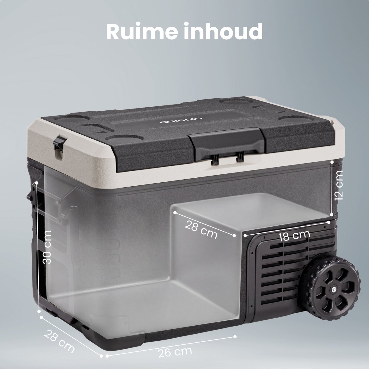 Auronic Elektrische Koelbox - Compressor - 2 Zones - 33L - 12/24V en 240V - Koelen en Vriezen - Camping Koelkast - Frigobox Auto - Met Wielen en Hendel - Zwart — afbeelding 7