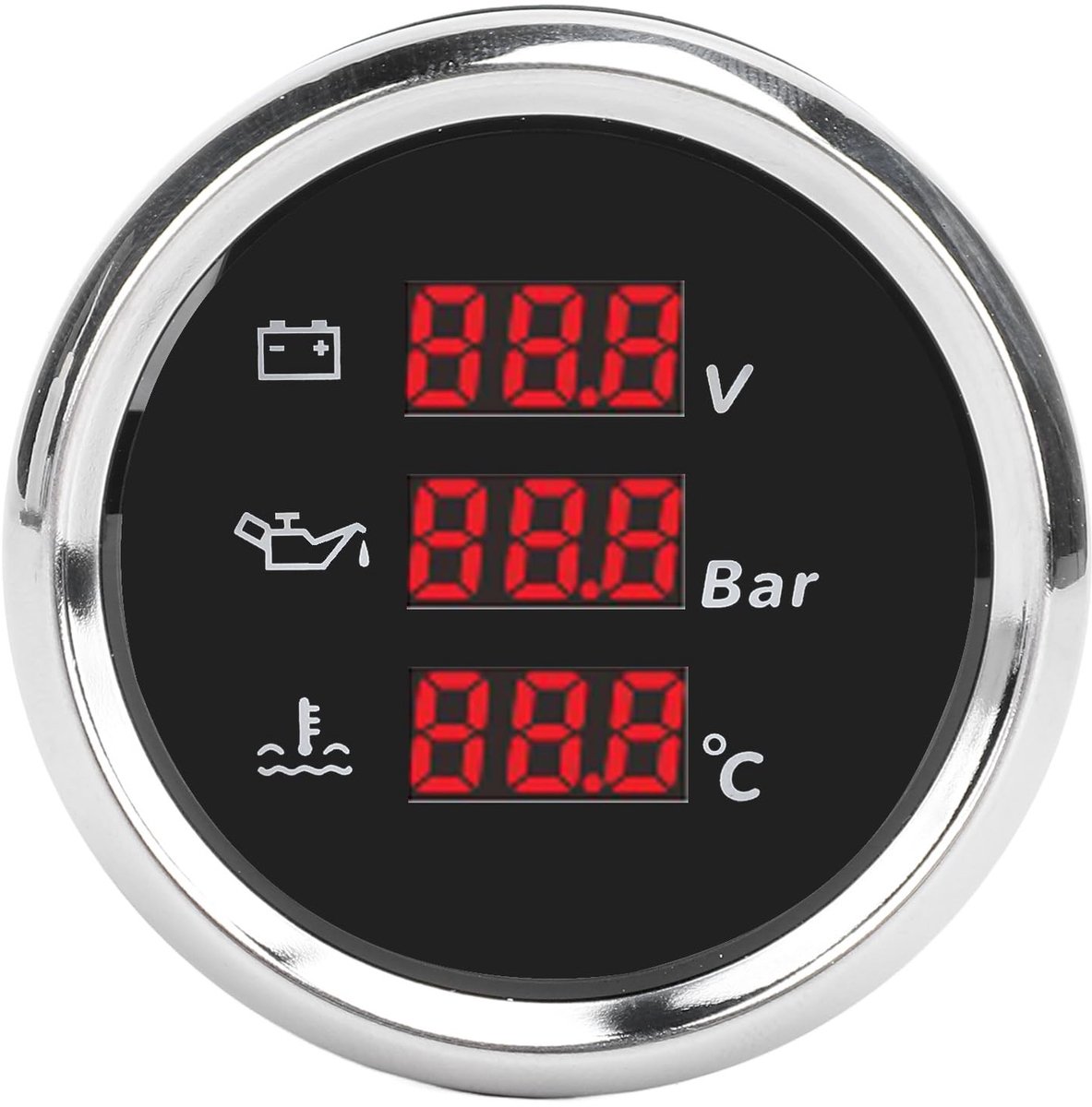 Allecto - Digitale Temperatuurmeter - Oliedrukmeter - Weergave met Rode Achtergrondverlichting - 52 Mm - Voltmeter - Geschikt voor Boot en Jacht - ...
