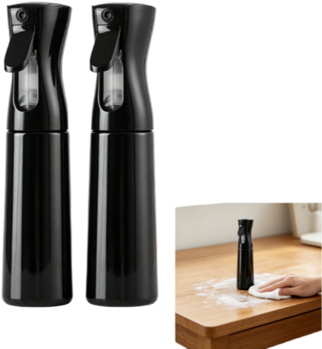 Sprayfles - Fijne nevelverstuiver - Haarsprayfles - Make-updispenser - Spraymondstuk - Draagbaar - 300 ml - 2 stuks - Zwart