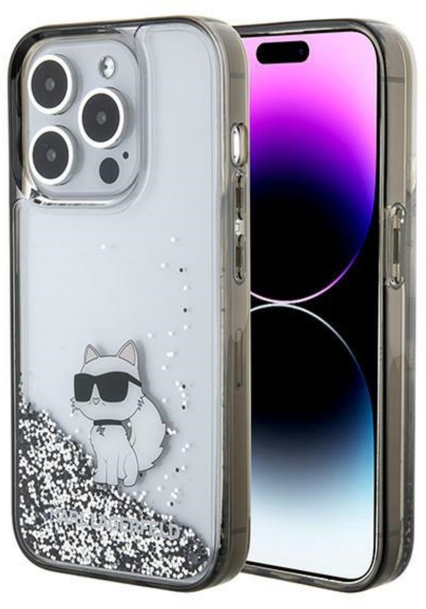 Karl Lagerfeld Liquid Glitter - Telefoonhoesje - iPhone 15 Pro - Transparant - Met Glitter