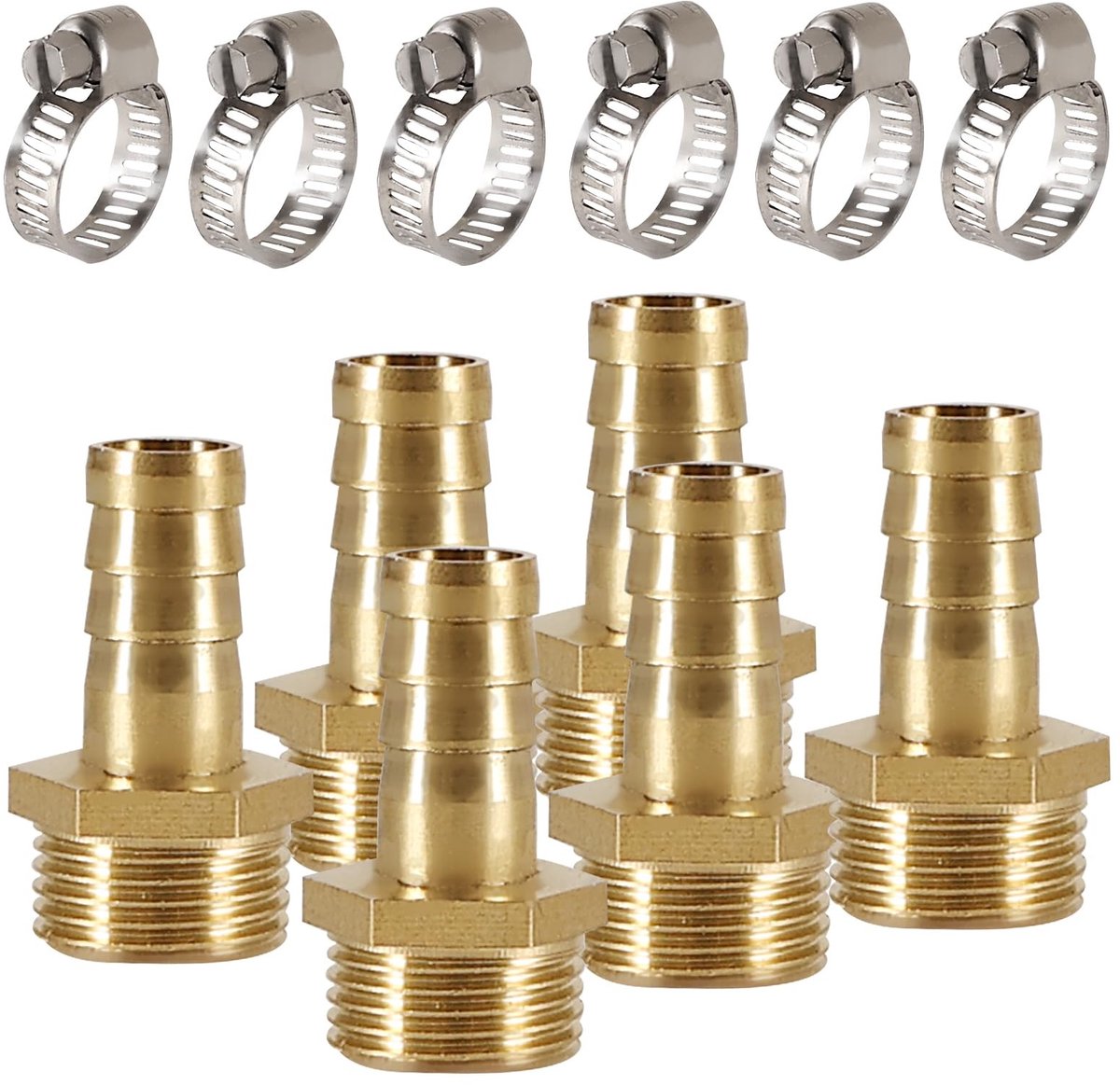 Allecto - Brass Hose Grommets - 10mm Slangconnector - Perfecte verbinding - Pack van 6 - Duurzaam en corrosiebestendig - Geschikt voor lucht en wat...