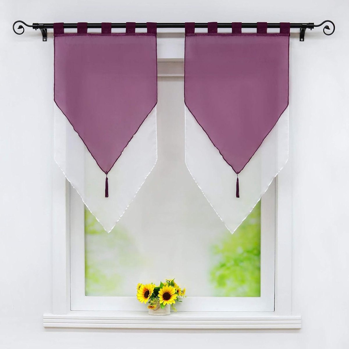 Schuifgordijnen Set - Transparante Decoratie - Raam Aankleden - Dubbellaags Design - 60 x 90 cm - Paars Wit