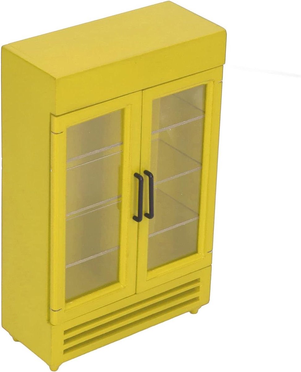 Poppenhuis Keuken Koelkast - Miniatuur Vriezer - Poppenhuis Inrichting - Duurzaam Berkenhout - 19 x 12 x 6 cm - Geel