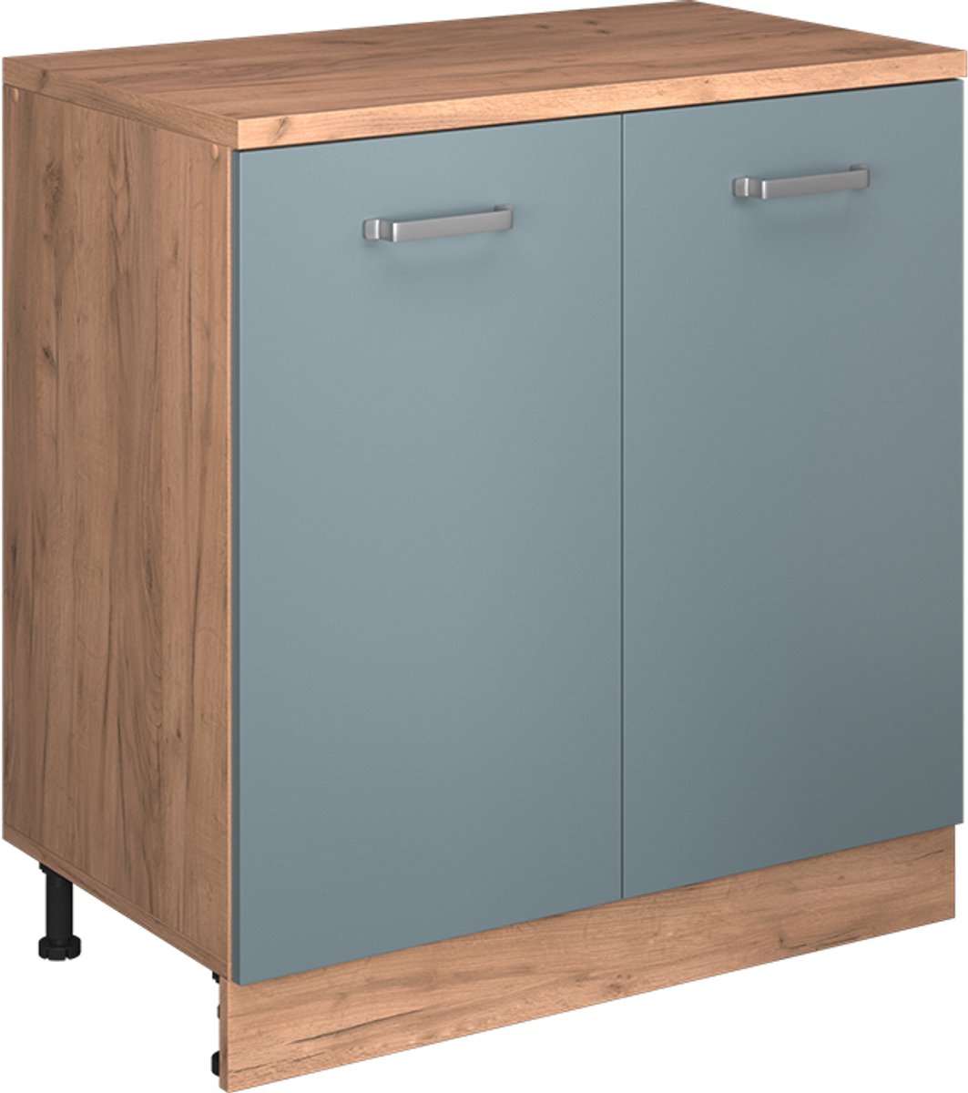 Vicco Keukenkast voor schuine wand R-Line, Blauw-grijs, 80 cm zonder schuine kant met 2 deuren Blauw-grijs/Goudkleurig Eiken