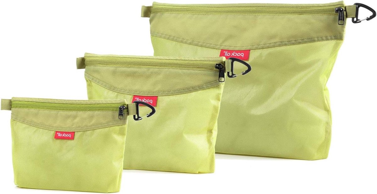 Opbergzakjes Set - Mesh Ritszakken - Reizen en Opslag - Waterbestendig Materiaal - 3 stuks - Groen