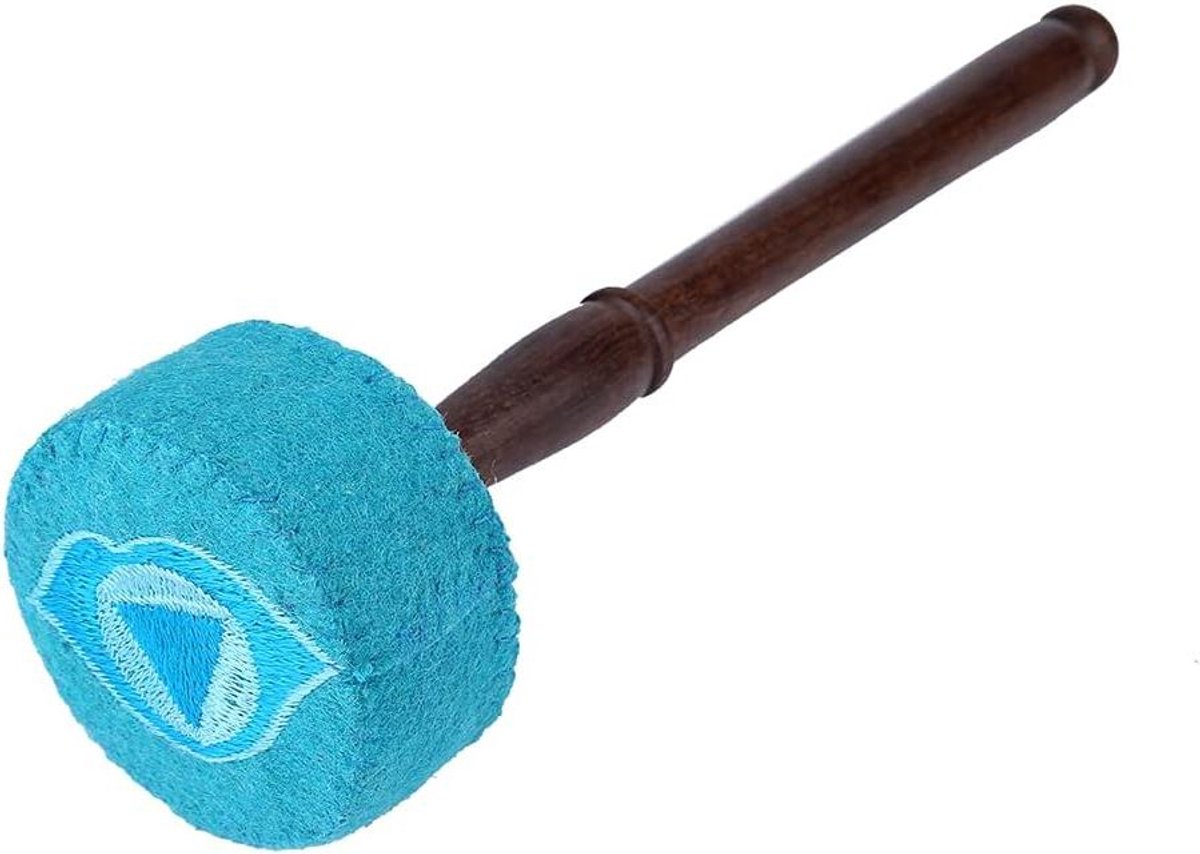 Klankschaal Striker Mallet - Hamer Stok Vilt Mallet - Ontspanning Lichaam Geest - Mahonie Handvat Gevilt - 28 cm - Lichtblauw