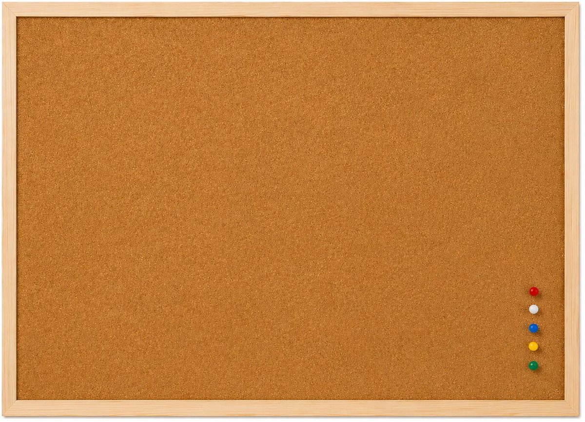 Glorex Hobby Prikbord wand - 70 x 50 cm - incl punaises - kurk - memobord - houten frame