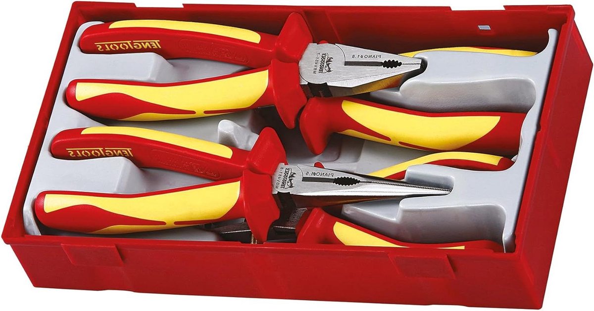 Geïsoleerde Tangenset - Handgereedschap Set - Veilig Elektra Werk - Tot 1000 Volt - 4 Stuks - Multicolor