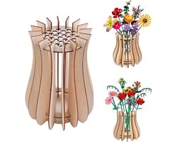 Houten Bloemenvaas - Puzzelvaas - Bloemenhouder - Minimalistische Vaas van Hout - Duurzame Woondecoratie - Naturel - 20 x 14,5 cm - Ideaal Cadeau voor Bouwstenen Liefhebbers - SOLLBRY®