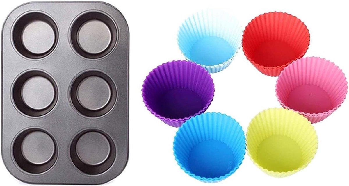 Muffinbakvorm met 6 sleuven - Cupcakevorm Taartbekers - Bakken van gebak - Antiaanbaklaag - 3 cm bodem 5 cm top