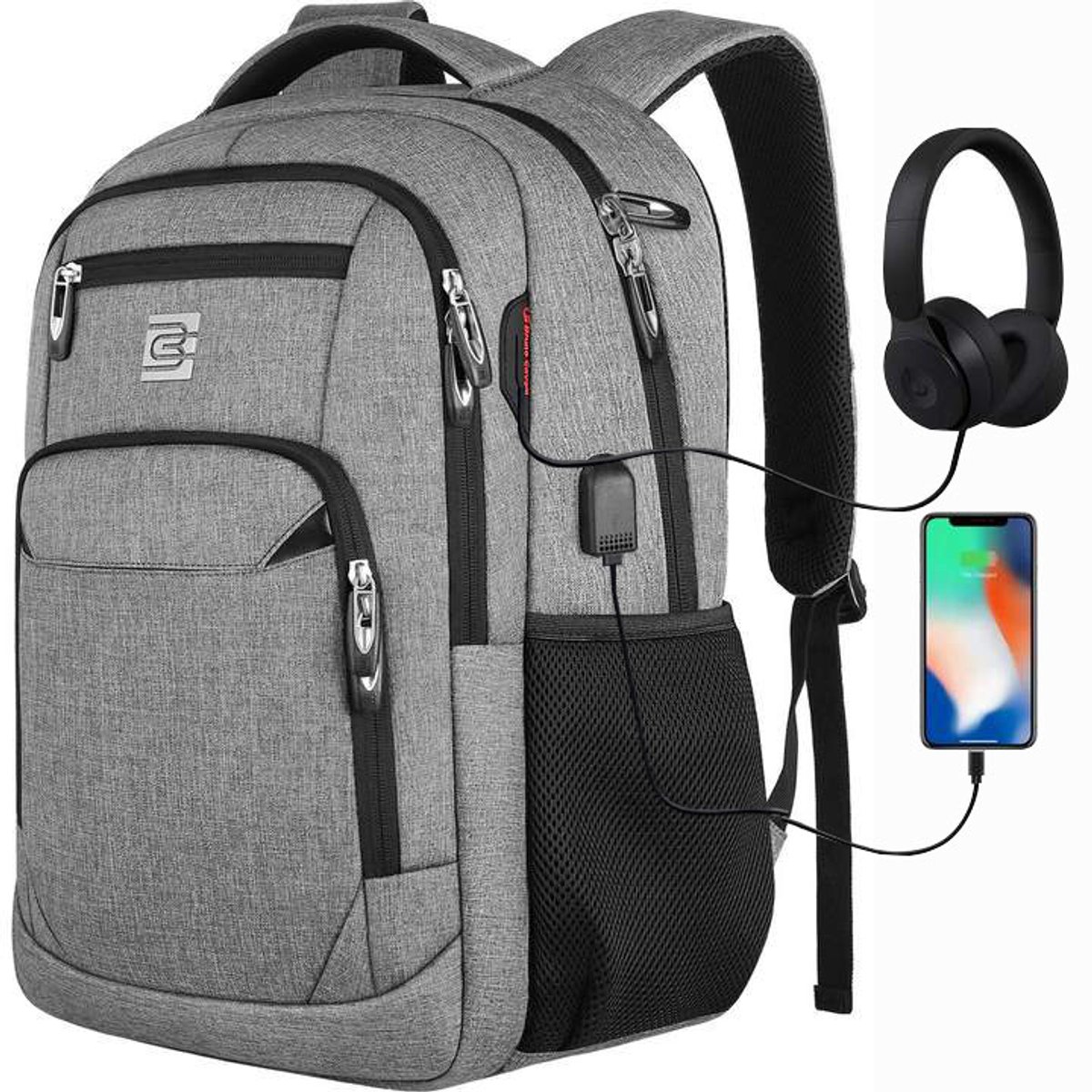 MODENUIT Reistassen - Rugzak, Laptop Rugzak, Travel Rugzak, Grote Capaciteit Rugzak, Backpack Voor Werk En Reizen, Lichtgewicht Grote Capaciteit Rugtas, 20 Inch Rugzak, Travel Backpack Met Veel Vakken, Grijs, Oxford-Stof