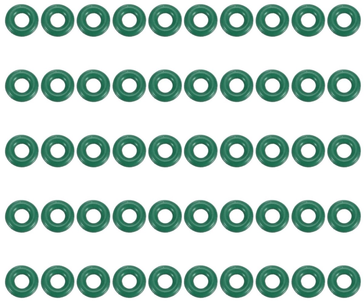 Fluorescente Rubber O-Ring 5mm OD, 2mm ID, 1.5mm Breed - 50 Stuks Vervangingsset voor Loodgieterij, Ventielen en Kranen, Groen