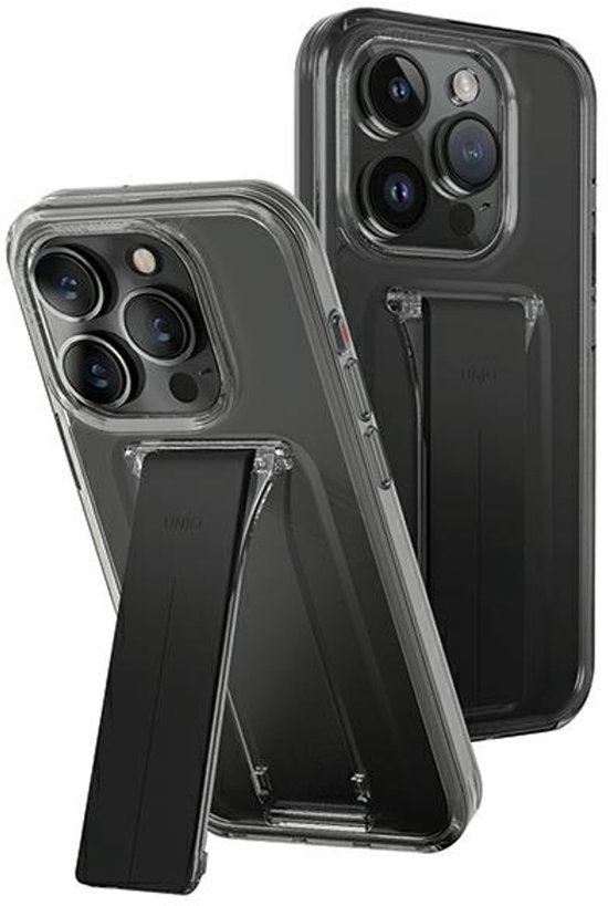 iPhone 15 Pro hoesje UNIQ Heldro Mount dymny kleur met standaard, beschermend, lichtgewicht, kunststof