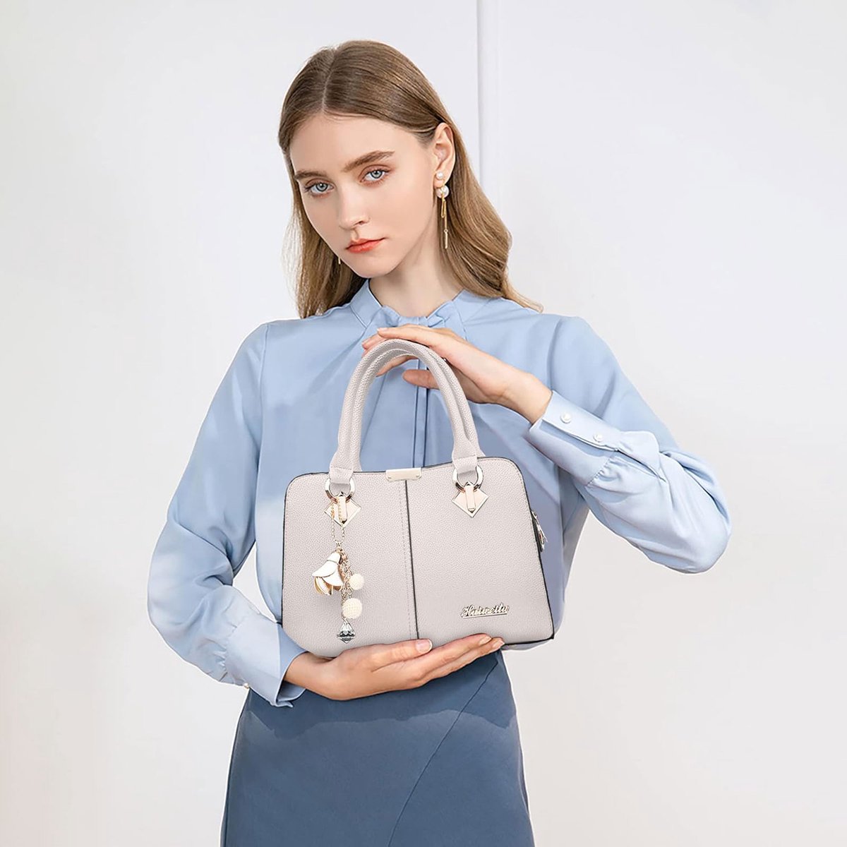 FloraGrace Handtassen - Dames Schoudertas Modieuze Handtas Crossbody Tas Dames Dagelijkse Tas Met Veelvakken Voor Mobiel En Cosmetica, PU, Beige
