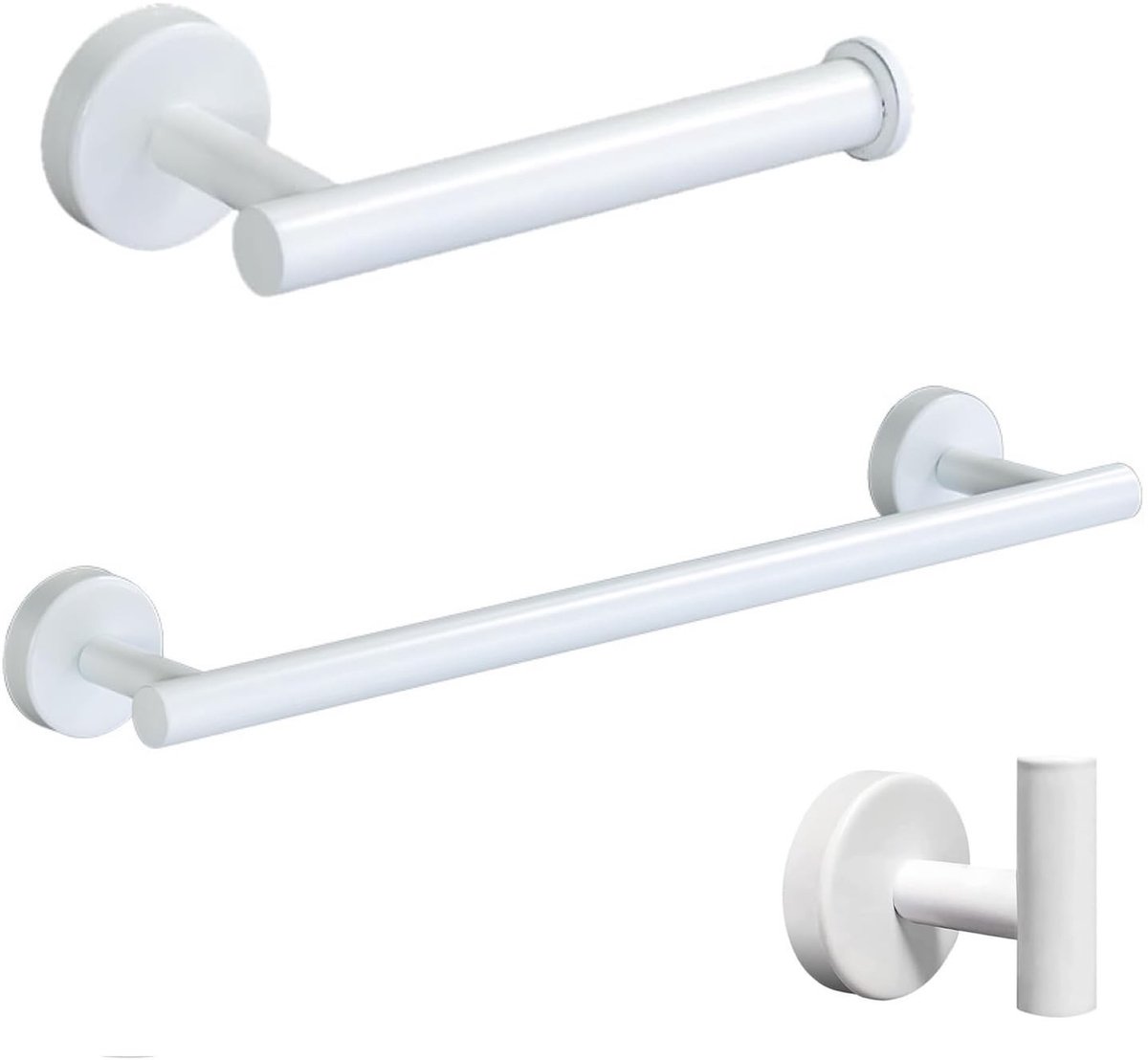 Allecto - Handdoekrek - Badkameraccessoires - Wandmontage - Wit - Toilethouder - Towel Bar set - Geschikt voor moderne badkamers - 3-delige set