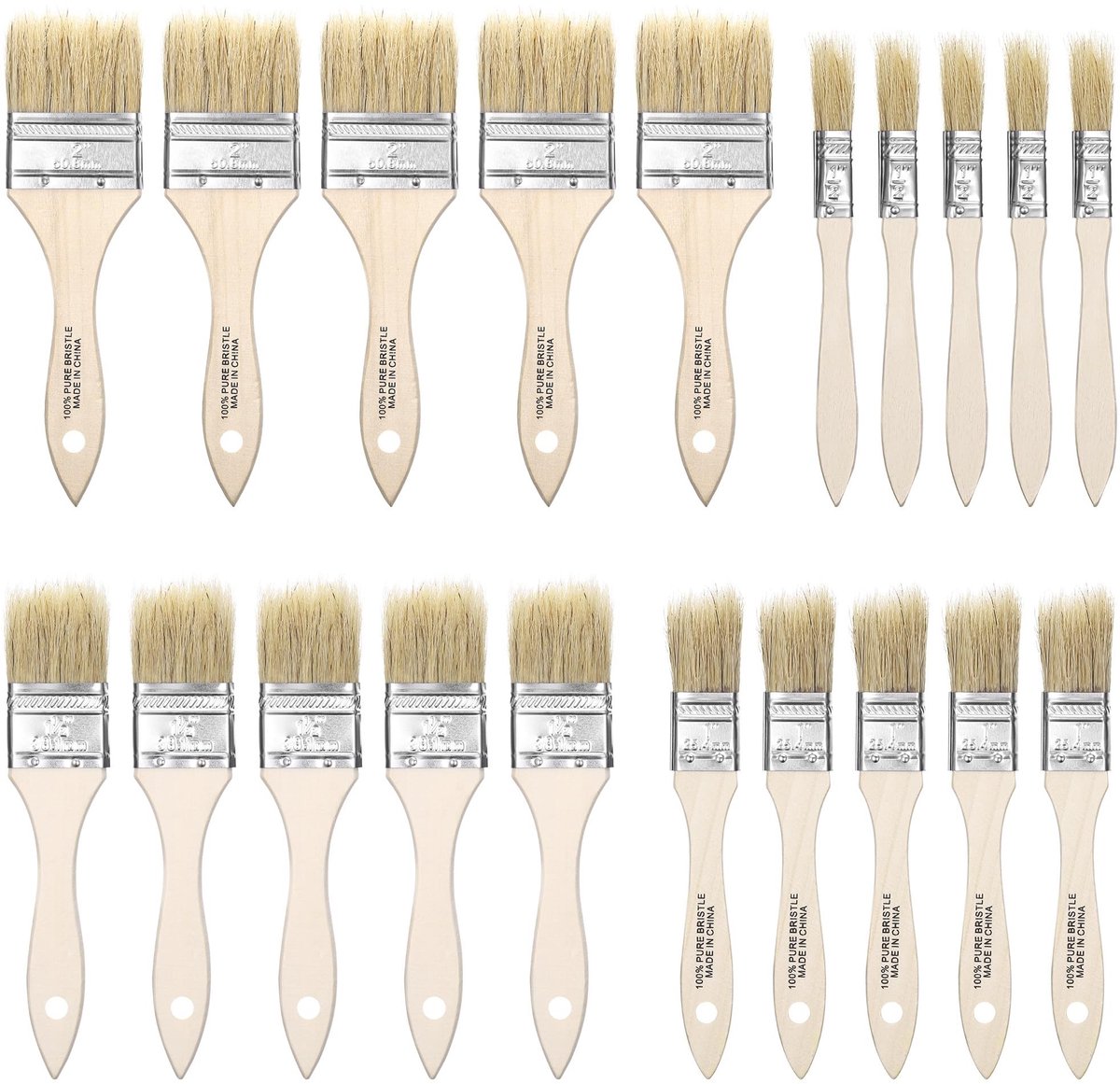 Allecto - Zocipro 20 Verfkwasten Set - Houten Handgreep - Perfect voor Olieverf, Beits en Lijm - Breedtes 15/25/35/50mm