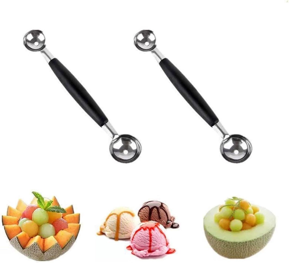 Meloenbol Uitstekers - Fruit Lepels - Fruit Decoreren - Dubbelzijdige Lepel - 25/30 mm - Zilver