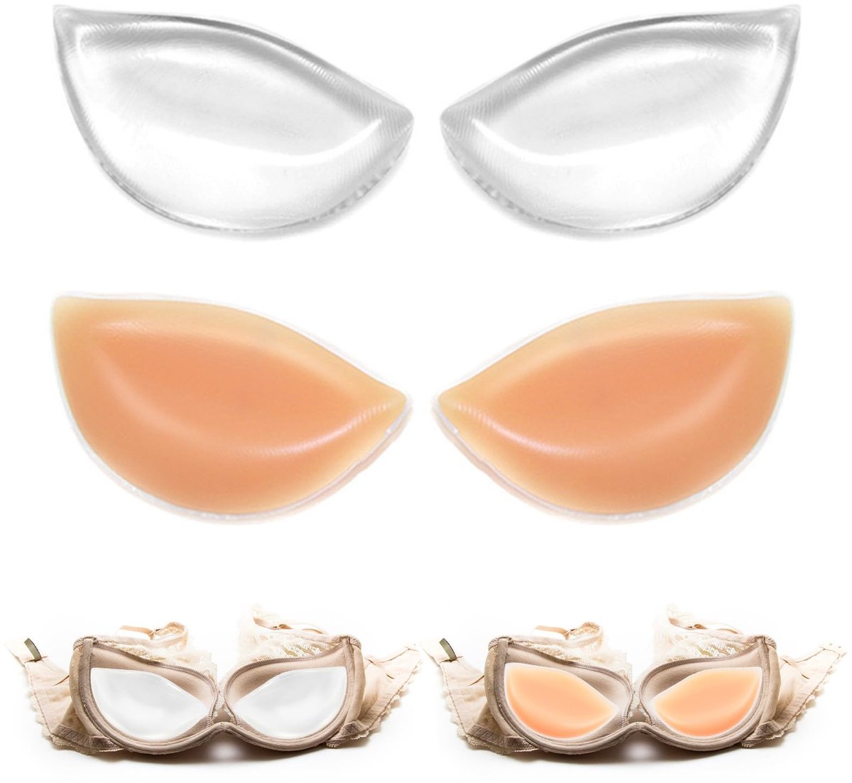 Allecto - Silicone Bra Inserts - Push-Up Pads - Waterproof - Transparant - Reusable Bikini Inserts - Geschikt voor Swimwear - Set van 2