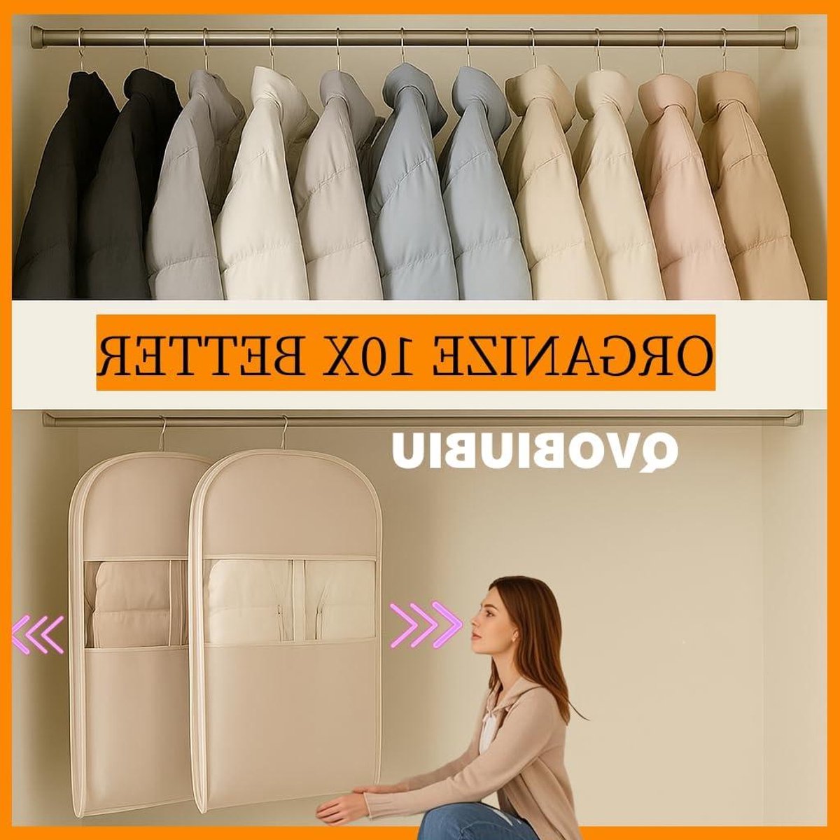 Kledinghoes met Compressie - Opberghoes Kleding - Garderobe Organiseren - Zelfsluitende Rits - XL - Grijs