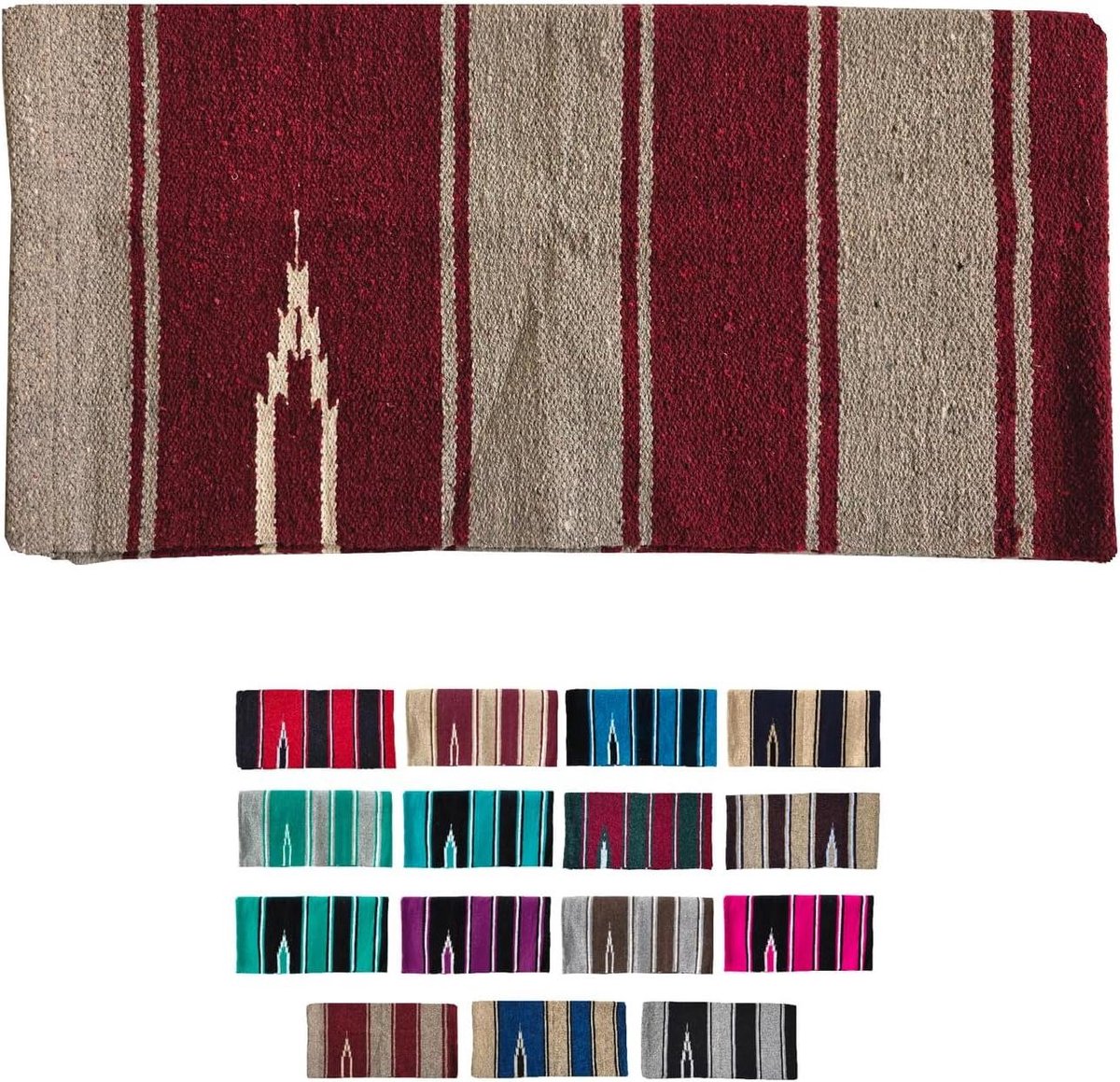 Navajo Westerndeken - Zadeldeken Katoen - Paardrijden Bescherming - Handgeweven Design - 76 x 152 cm - Bordeaux Grijs