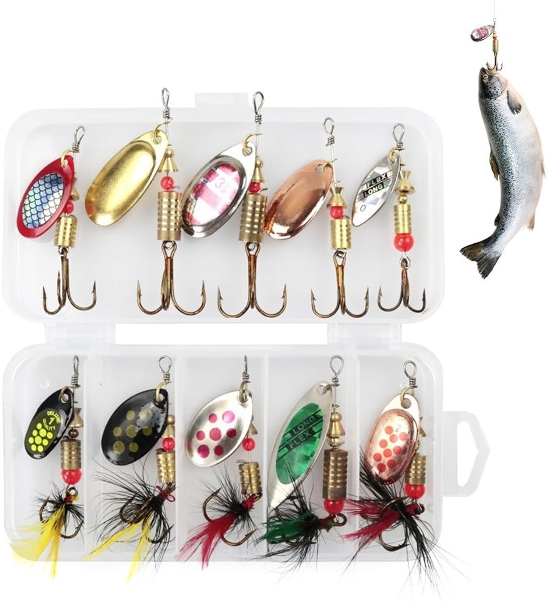 Allecto - Multicolor Spinner Baits Set - 10-delig - Ideaal voor Snoek, Forel en Baars - Visserij - Hoogwaardige kwaliteit - Inclusief verschillende...