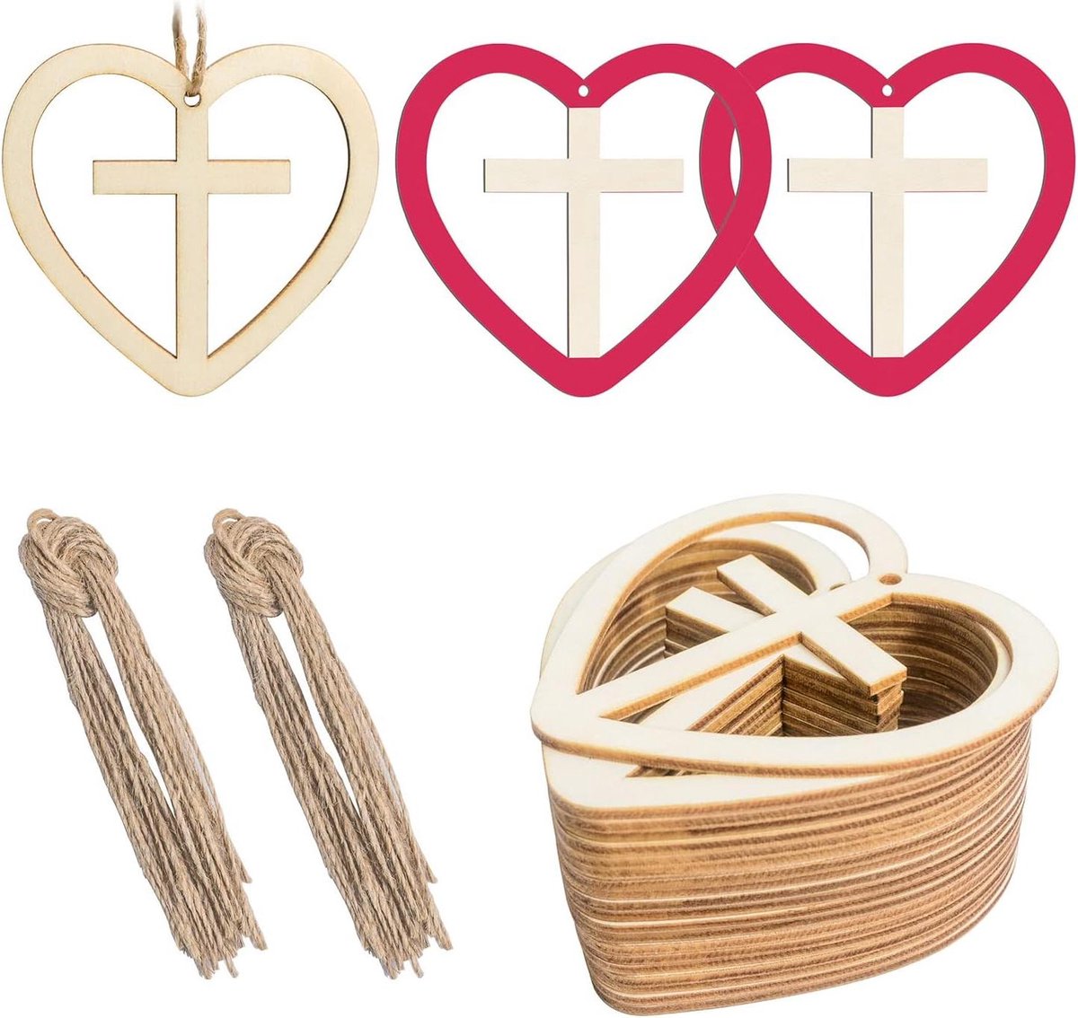 Hartvorm Houten Kruis - Houten Ornamenten - DIY Decoratie - Glad Natuurhout - 8 cm - Niet van toepassing