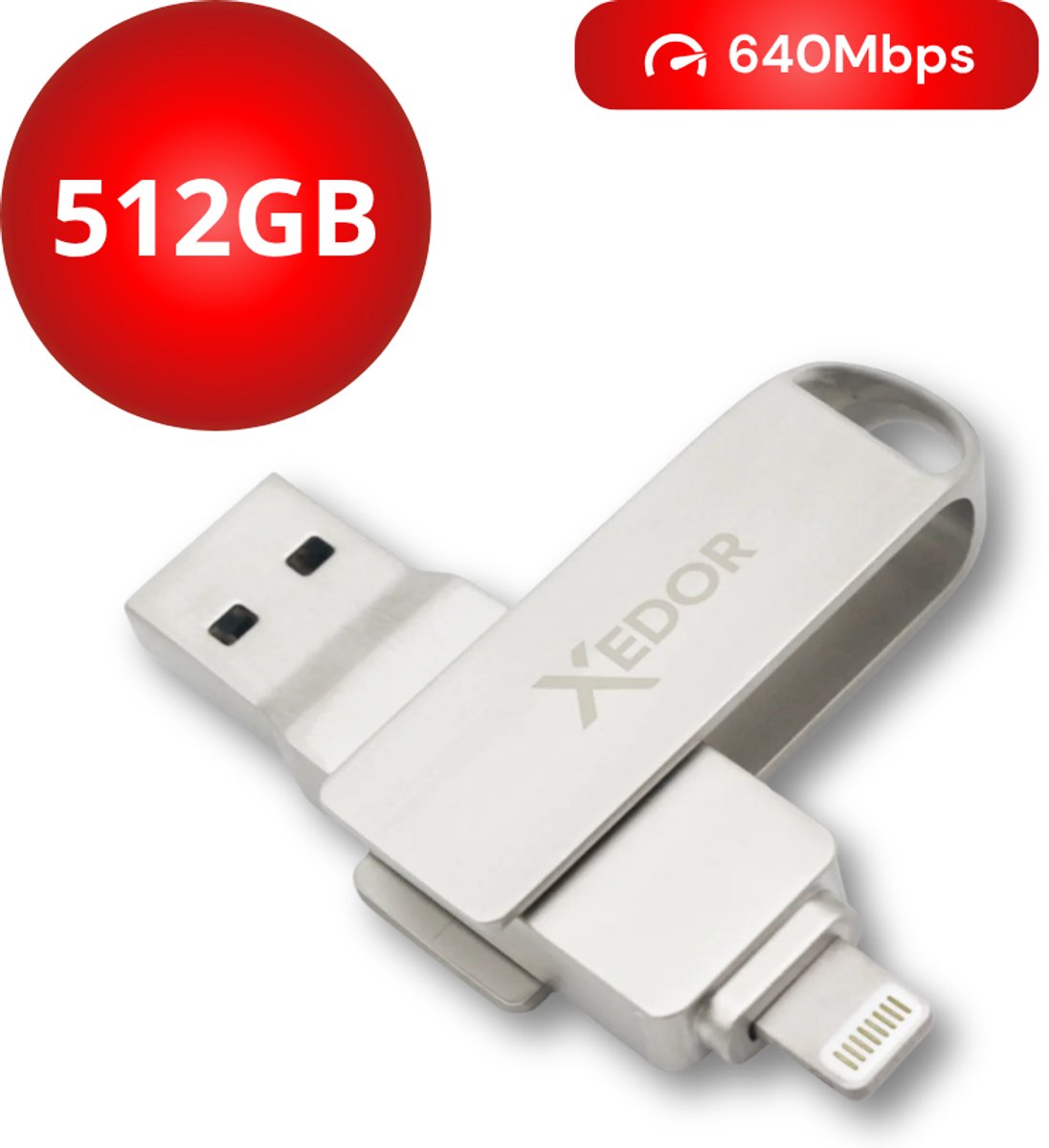 Bol.com Xedor® Lite - USB Stick - 512 GB - 640Mbps - Lightning en USB A - iPhone aanbieding