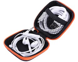 Oortjes hoesje - Opberg doosje - Kabeltasje - Etui oortjes - Oortjes opbergen - Opbergetui - Opbergdoosje - Hoes - Opbergcase - Reistasje - Hardcover - Zwart/oranje - Jonyx