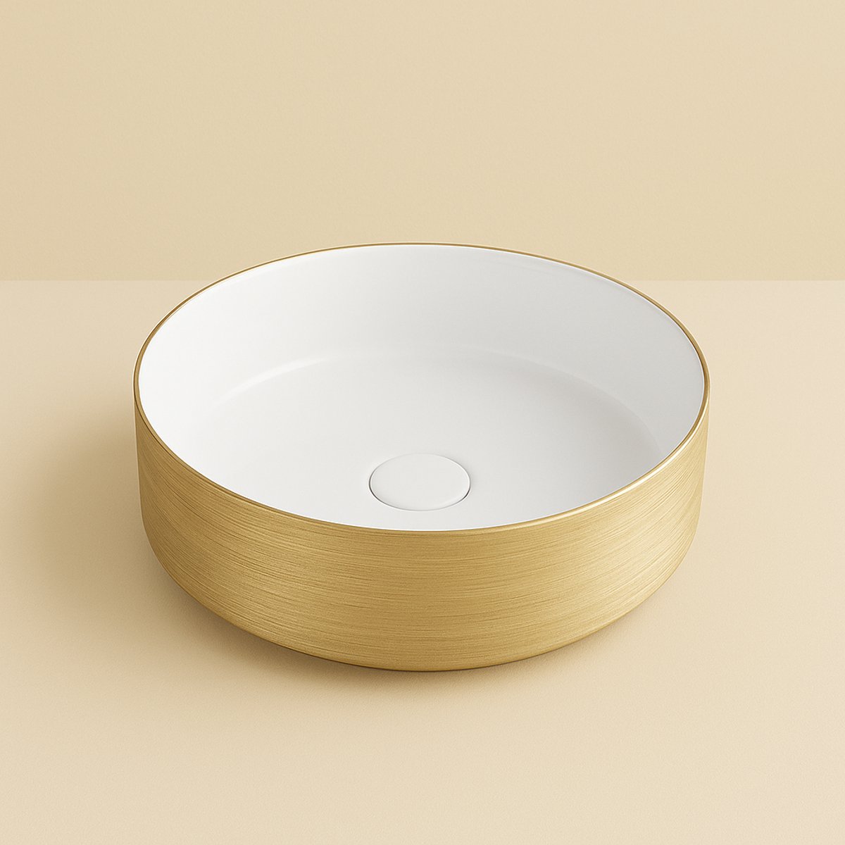 AquaVik Waskom Rundsjö Keramisch Rond 36x36x12 cm Glans Wit Geborsteld Goud