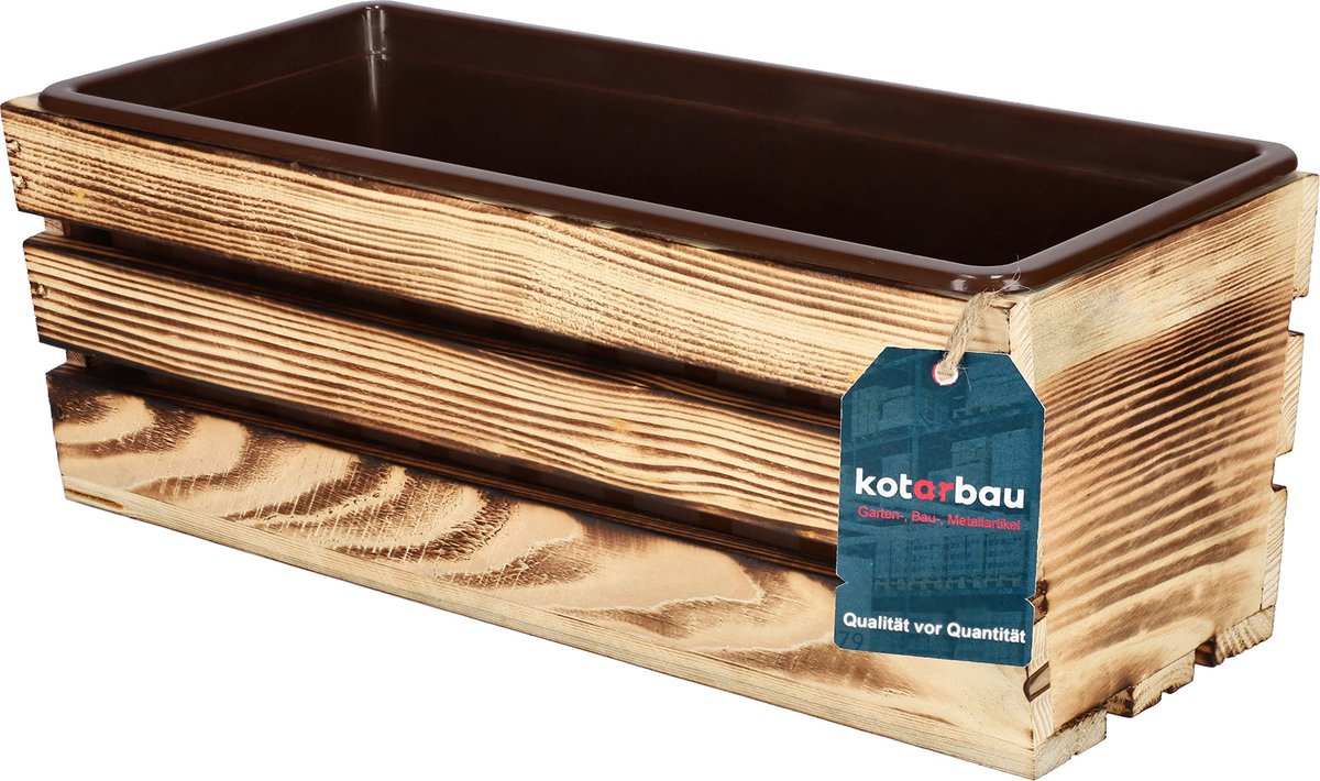 KOTARBAU® Houten Plantenbak, Bloembak Hout, 40 x 18 x 15 cm, Rustiek, Balkonbak, met Kunststof Inzetstuk, voor Terras, Balkon, Deko Planten