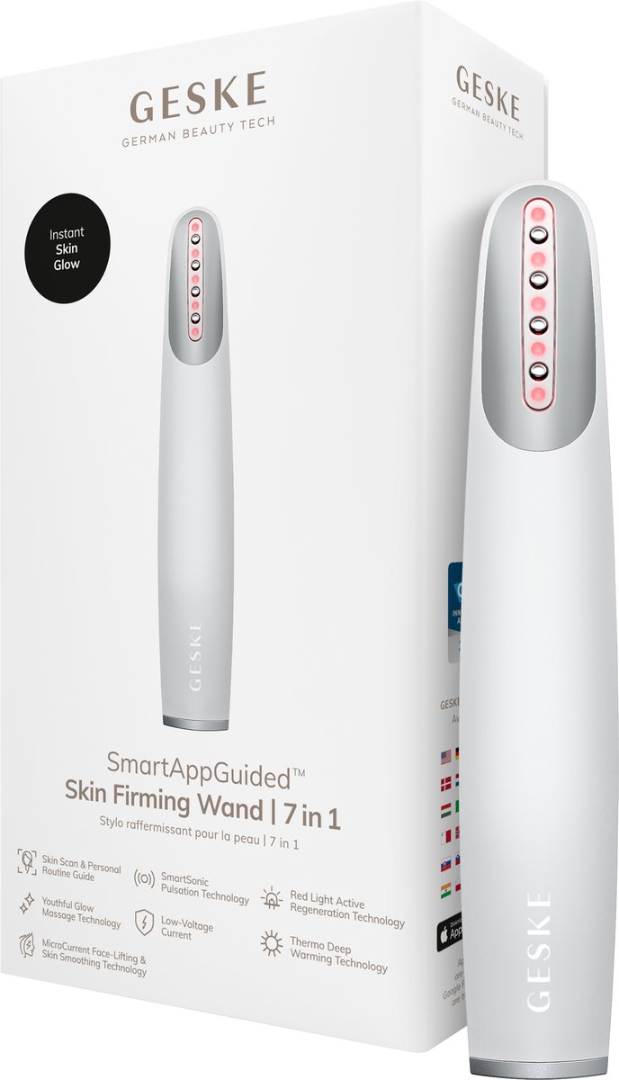GESKE Skin Firming Wand | 7 in 1 | Anti-aging | MicroCurrent Facelift | Huidverzorging | Rimpels verwijderen voor een stevige huid | Gezichtsversteviger | Rode LED Light Technology