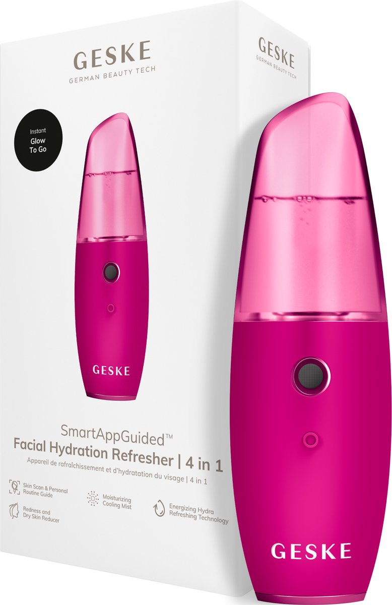 GESKE | SmartAppGuided™ Facial Hydration Refresher | 4 in 1 | Waterverstuiver | Gezichtsstomer | Waterspray | Face mist | Gezichtsreinigingsapparaat | Mist | Cosmetica | Natuurlijke glans